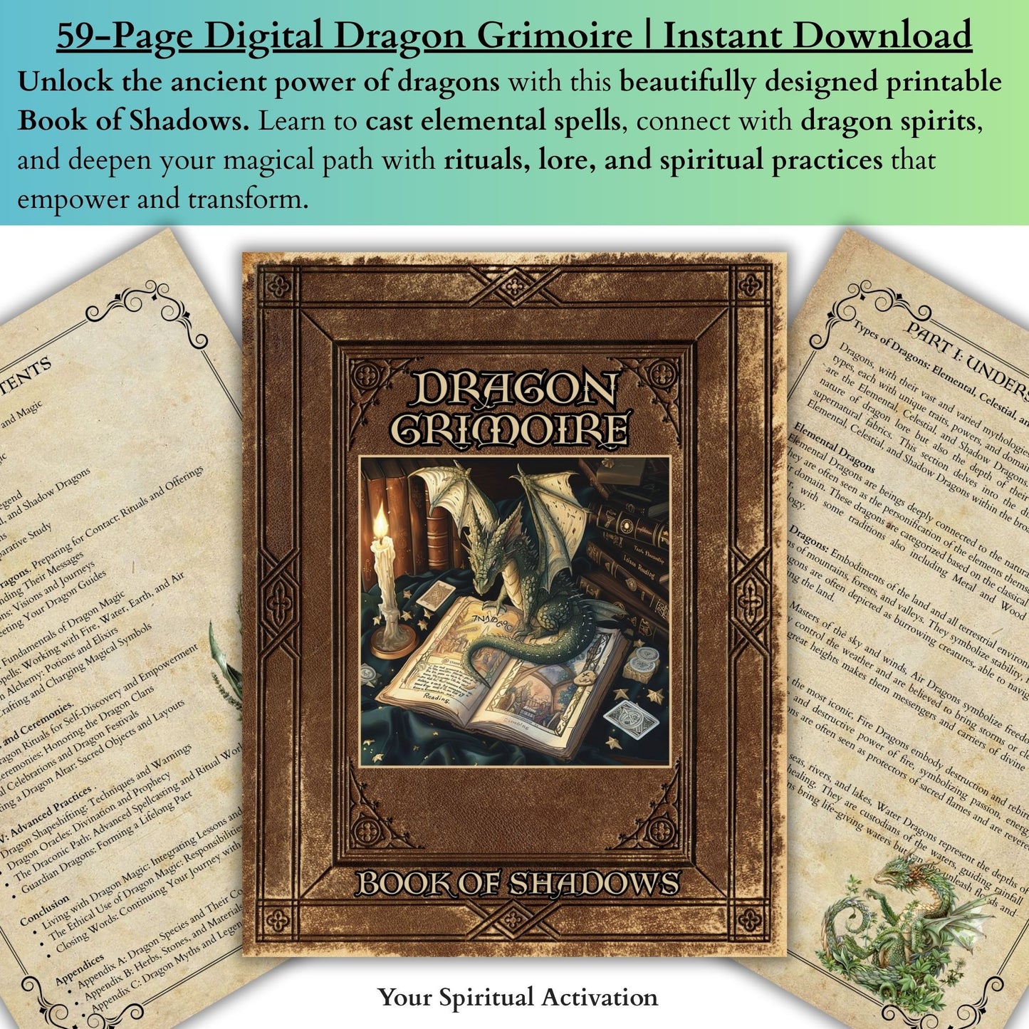 Printable Dragon Spell Book for Wiccans, Pagans, and Witchcraft Practitioners.
