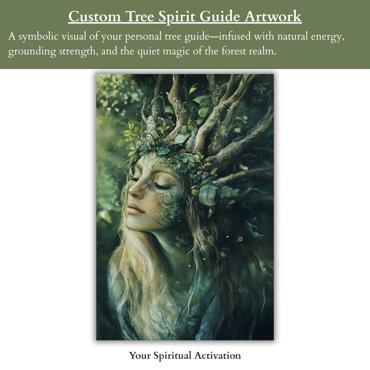 Custom digital artwork of your tree spirit guide, designed to represent your guide’s essence and support spiritual connection, meditation, and grounding.