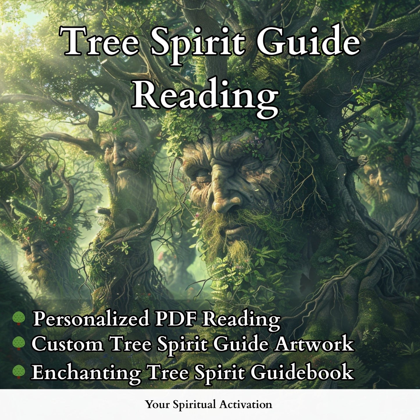 Tree Spirit Guide Psychic Reading with a channeled PDF message, custom symbolic artwork, and spiritual guidebook for grounding, healing, and nature-based guidance.