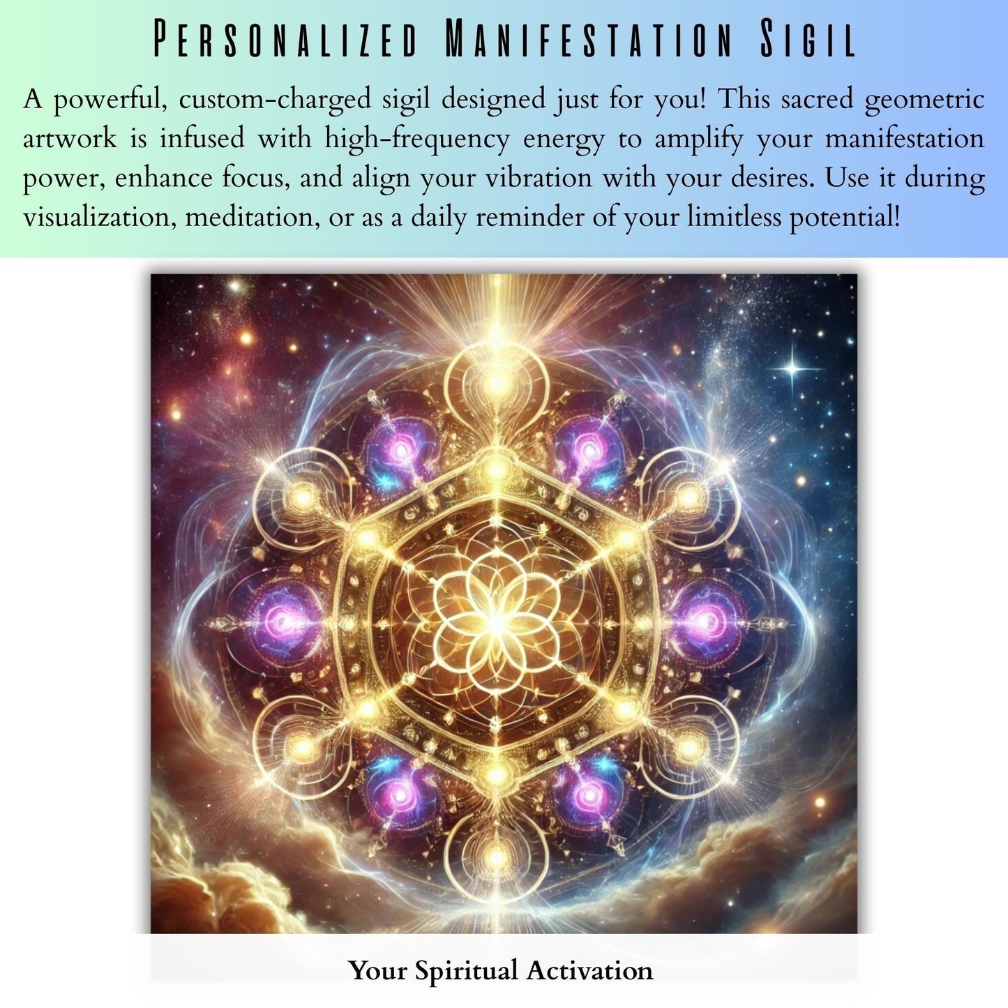 Manifestation sigil digitally designed and energy-infused to help manifest desires, focus intentions, and attract abundance through sacred geometry.