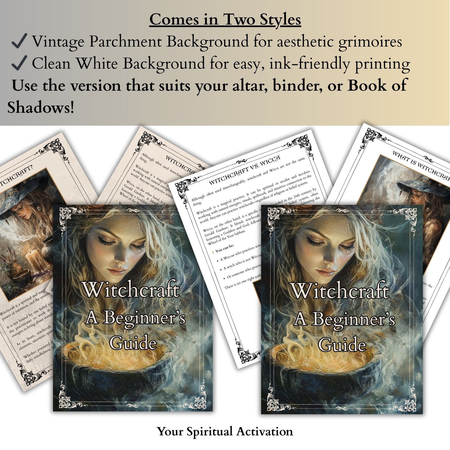Beginner witch journal with moon phases, seasonal sabbats, and spellcraft – printable Wiccan guidebook for spiritual growth
