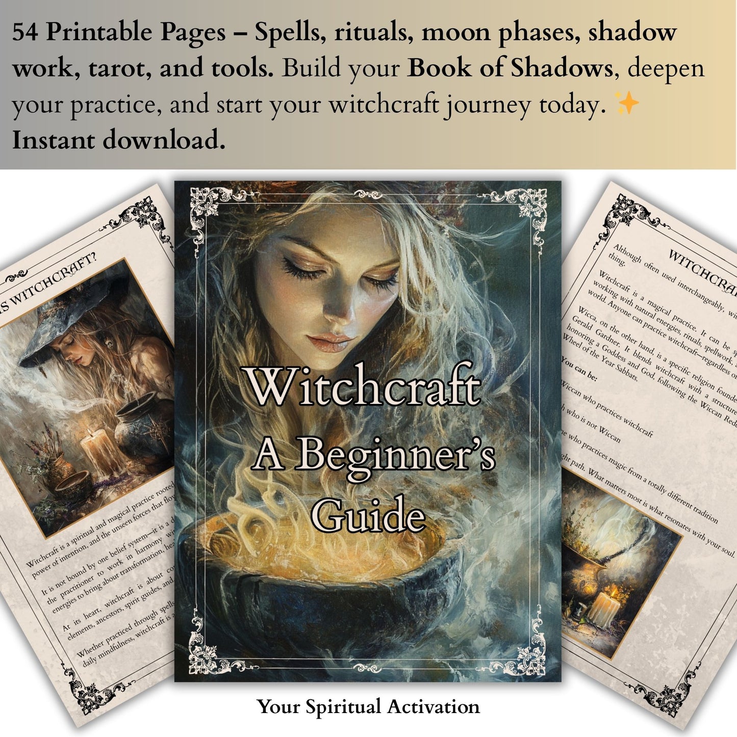 Vintage style Book of Shadows pages for modern witches – includes elemental magic, protection spells, and intuitive journaling