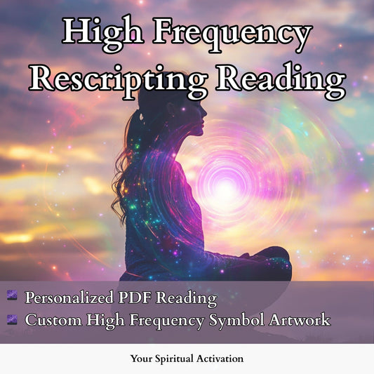 Energy alignment and timeline healing reading with custom symbolic artwork, personalized affirmations, and intuitive frequency reset guidance.
