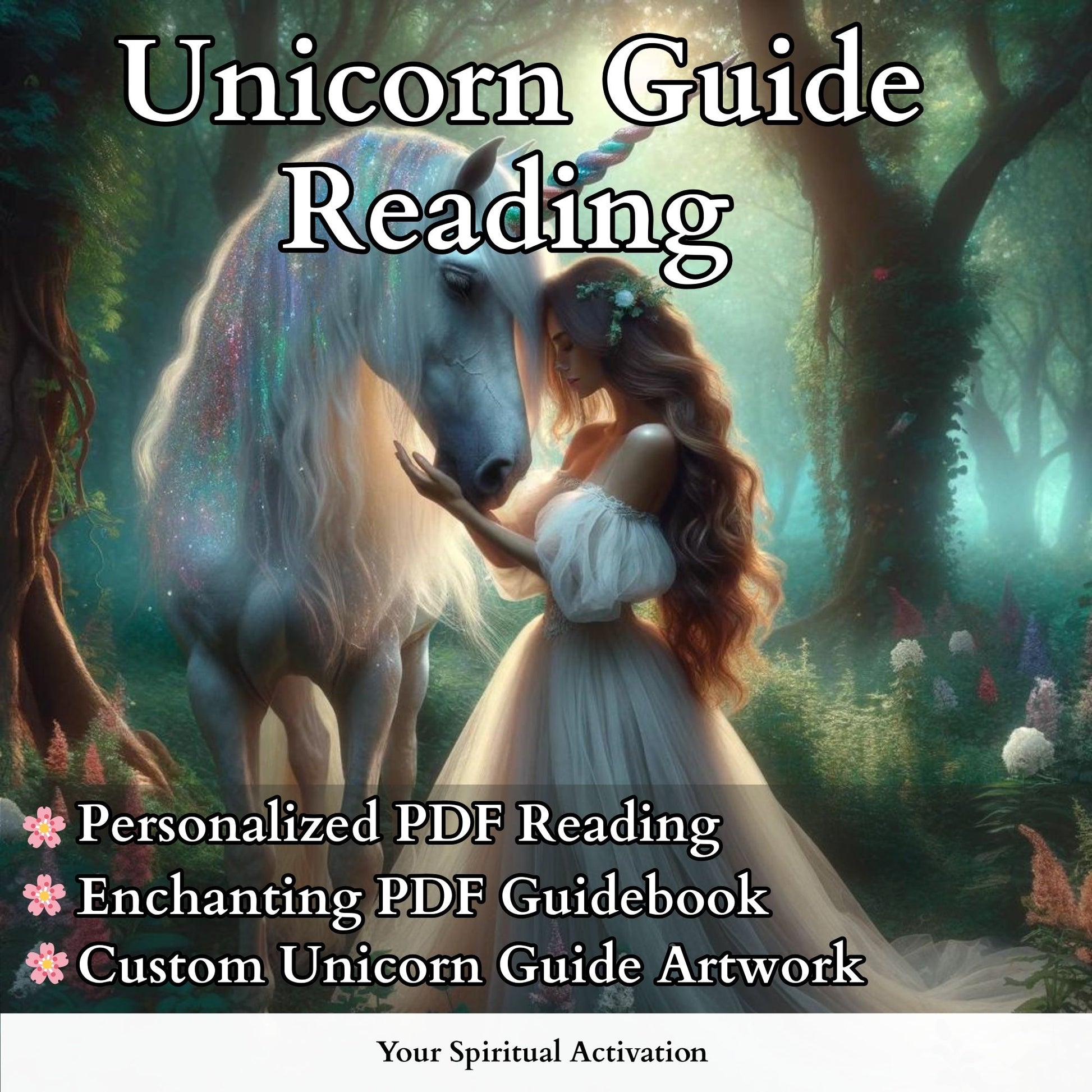 Unicorn Spirit Guide Psychic Reading with channeled message, symbolic unicorn artwork, and 32-page spiritual guidebook to help connect with your spirit animal.