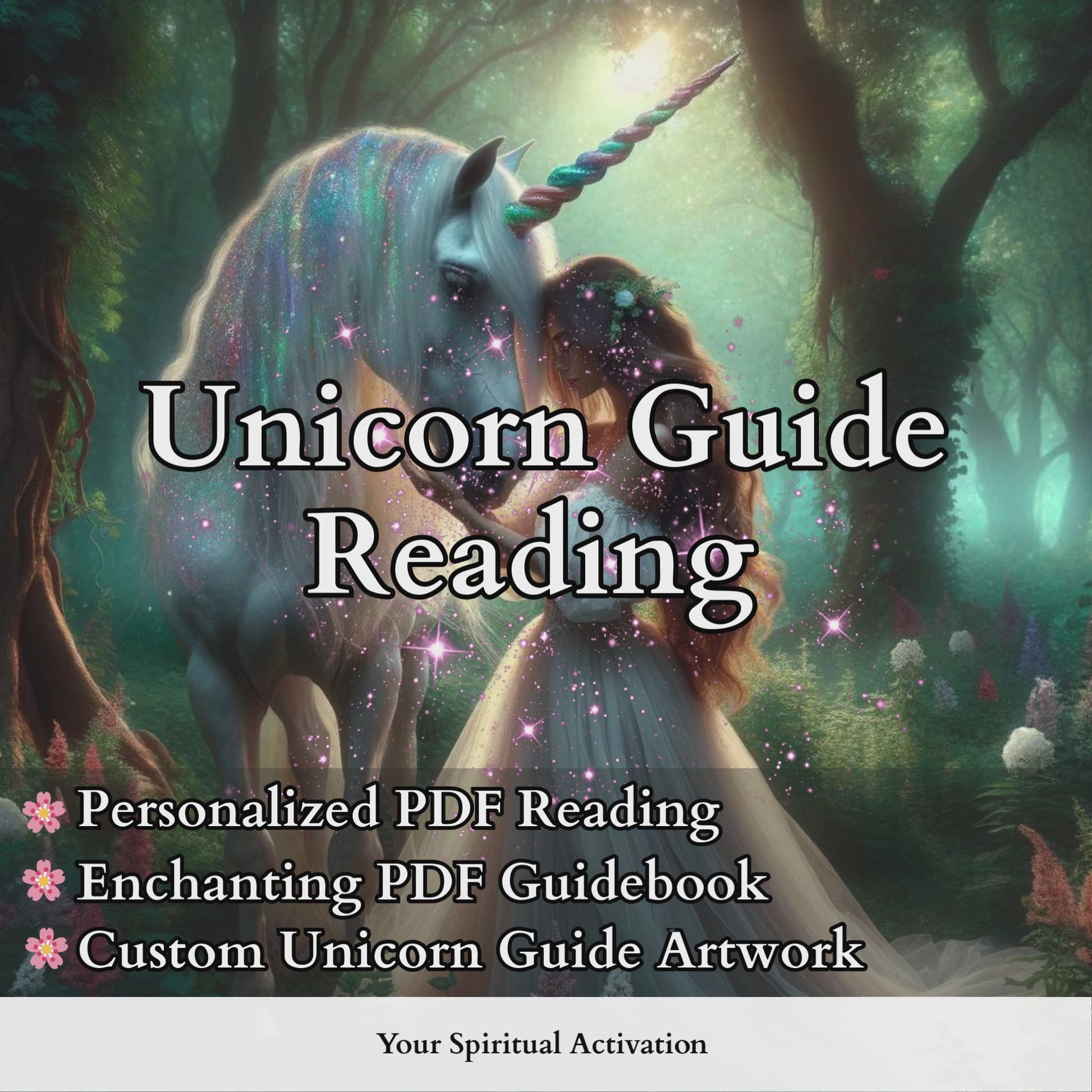 Mystical video preview of Unicorn Spirit Guide Reading service featuring channeled insights, custom artwork, and guidebook for spiritual seekers and lightworkers.