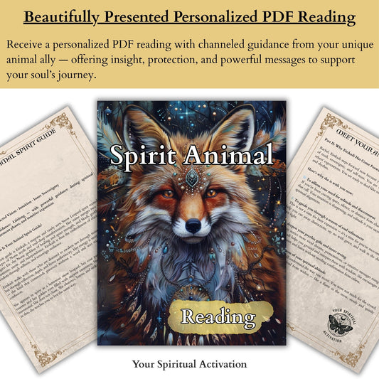 Personalized animal spirit guide reading including visual representation artwork, psychic insight, and a detailed guidebook to deepen your spiritual journey.